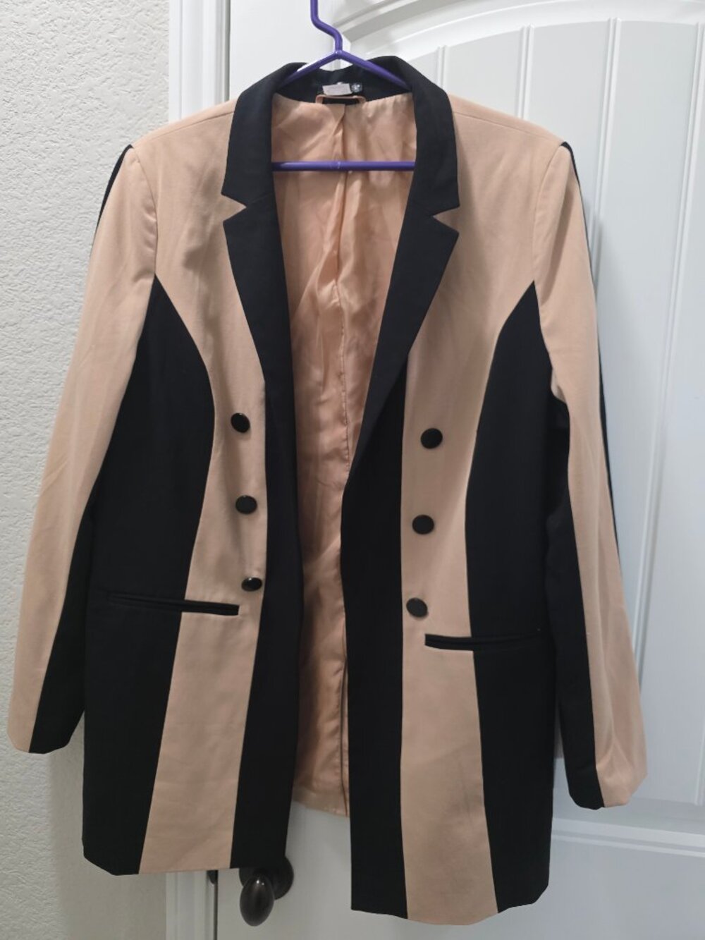 VENUS Color Block Longline Blazer XL Black Nude Pink Career Jacket